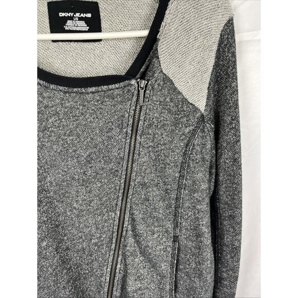 DKNY Womens Large Jacket Gray Long Sleeve Colorblock Raw Slanted Zipper - Picture 3 of 7